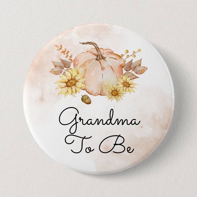 Pumpkin Sunflowers Grandma to be Baby Shower  Button (Front)