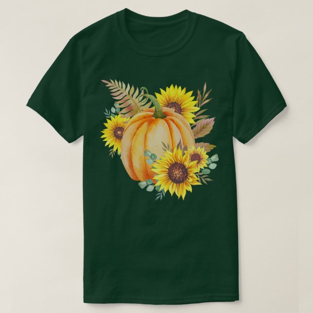 Pumpkin Sunflowers Halloween Clothing Fall Autumn T-Shirt (Design Front)