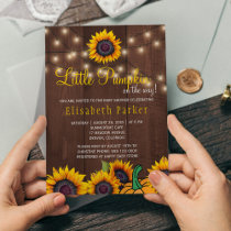 Pumpkin Sunflowers Rustic Barn Wood Baby Shower Invitation