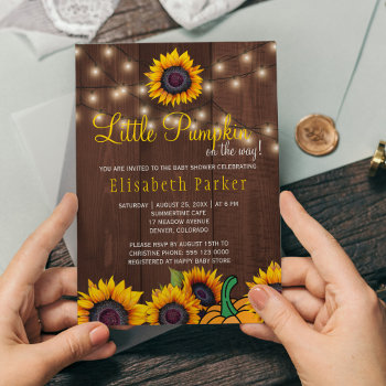 Pumpkin Sunflowers Rustic Barn Wood Baby Shower Invitation by invitations_kits at Zazzle