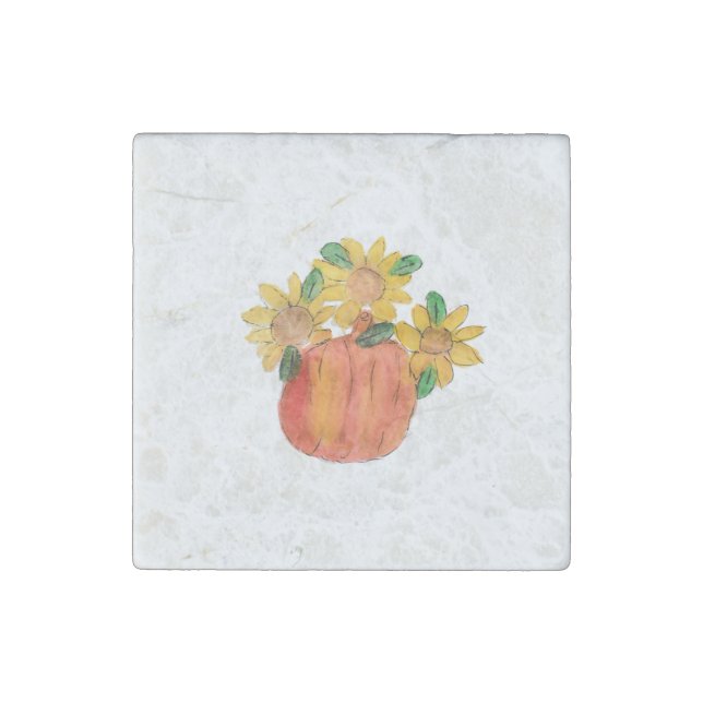 Pumpkin Sunflowers  Stone Magnet (Front)