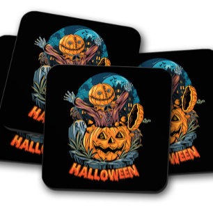Pumpkin Surprise Halloween Scarecrow Cork Drink Beverage Coaster