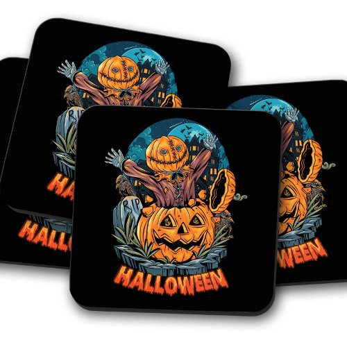 Pumpkin Surprise  Halloween Scarecrow Cork Drink Beverage Coaster