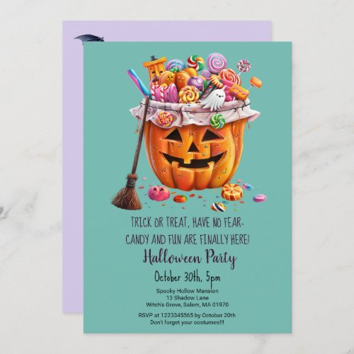 Pumpkin Sweets Witch Broom Halloween party  Invitation