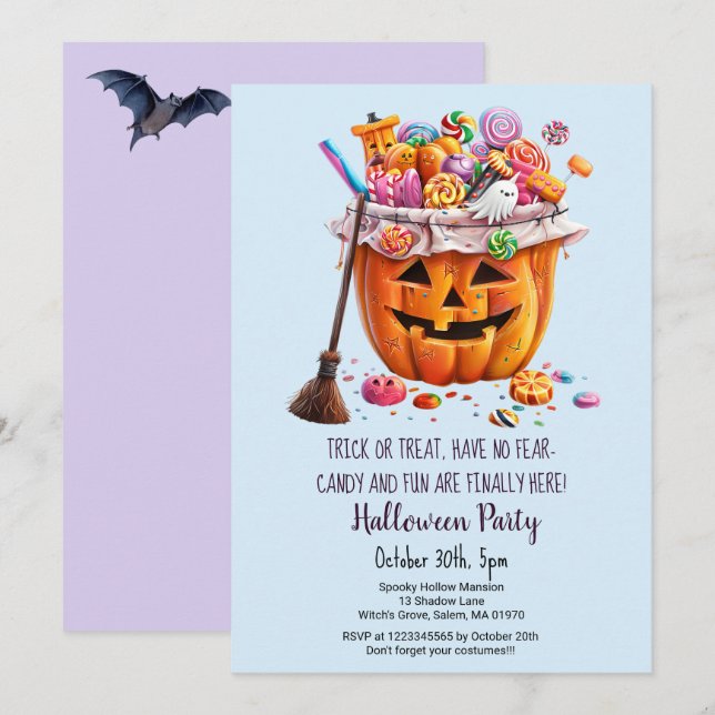 Pumpkin Sweets Witch Broom Halloween party  Invitation (Front/Back)
