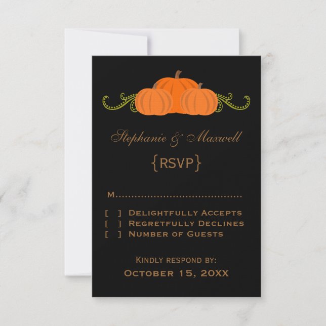 Pumpkin Swirls Fall Wedding Response Card (dark) (Front)