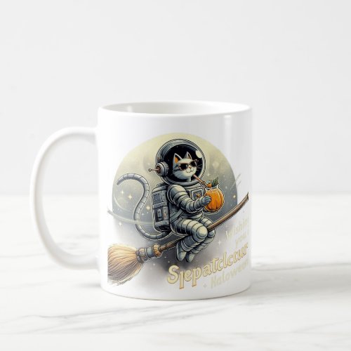 Pumpkin Tea in the Stars Cheerful Astronaut Cats Coffee Mug