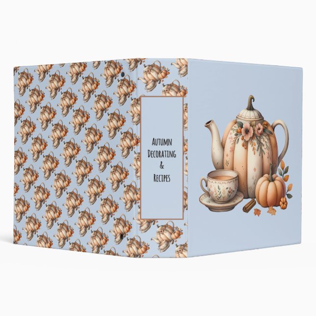 Pumpkin Teapot with Fall Florals Illustration  3 Ring Binder (Background)