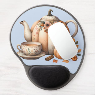Pumpkin Teapot with Fall Florals Illustration Gel Mouse Pad