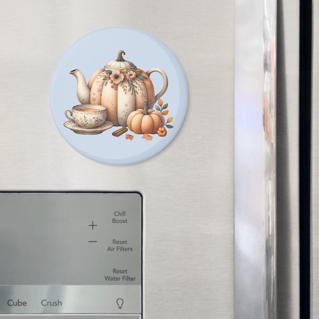 Pumpkin Teapot with Fall Florals Illustration Magnet (In Situ (Fridge))
