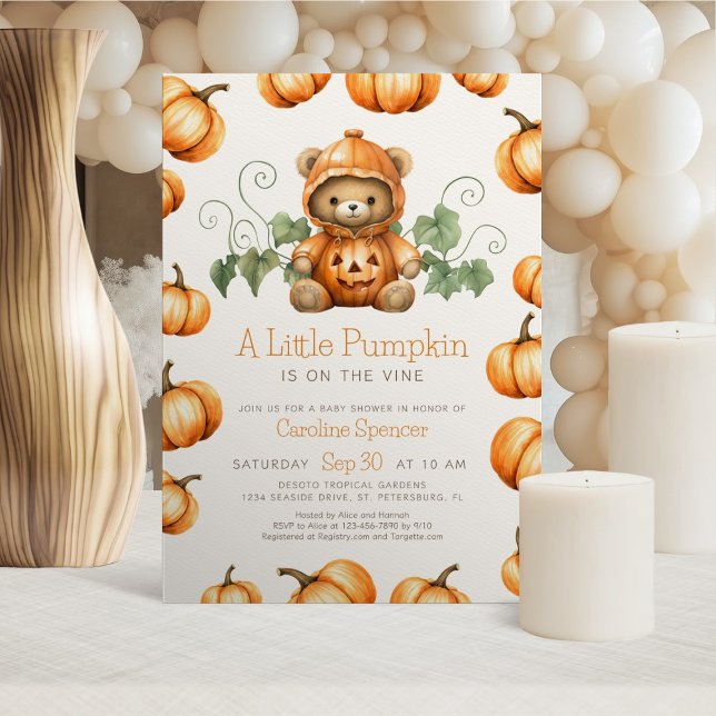 Pumpkin Teddy Bear Baby Shower Invitation (Creator Uploaded)