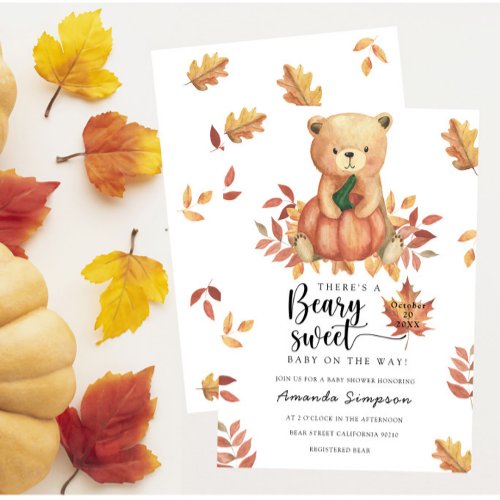 Pumpkin Teddy Bear Fall Baby shower Invitation