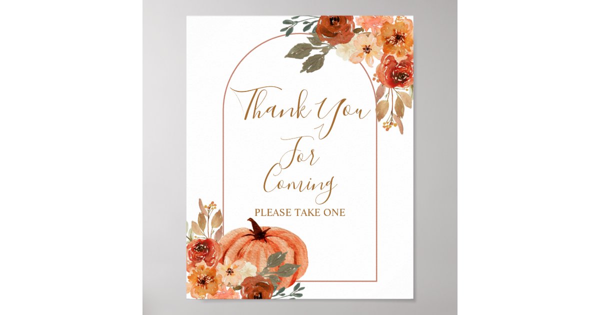 Pumpkin Terracota Baby Shower Thank you for coming Poster Zazzle