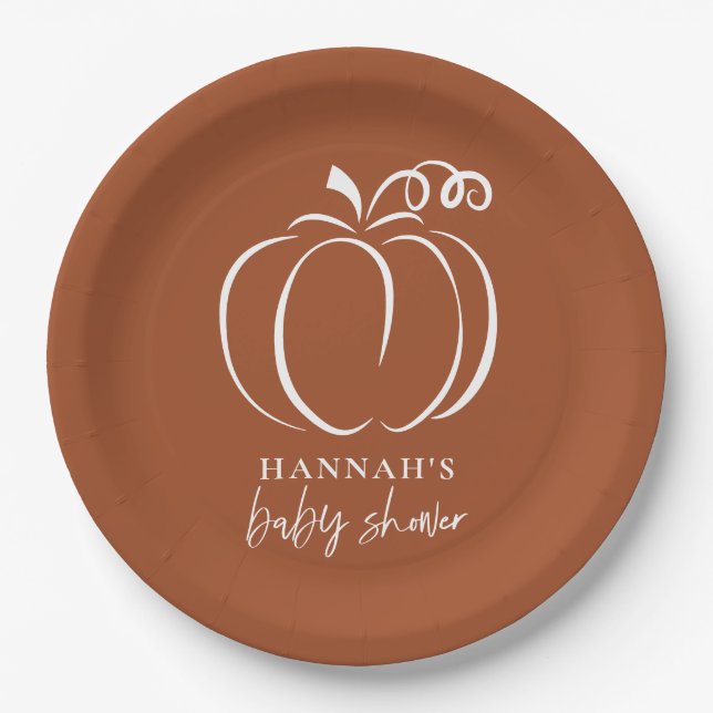 Pumpkin Terracotta Boho Burnt Orange Baby Shower Paper Plates (Front)