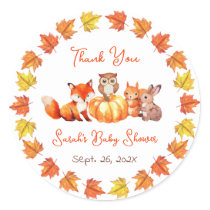 Pumpkin Thank You Baby Shower Fall Leaves Animals  Classic Round Sticker