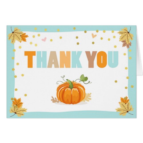 Pumpkin Thank you card Blue Gold Boy Fall Autumn