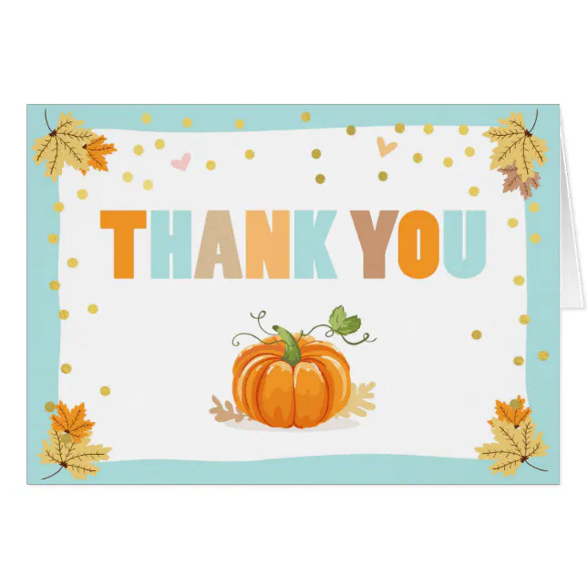 Pumpkin Thank you card Blue Gold Boy Fall Autumn | Zazzle