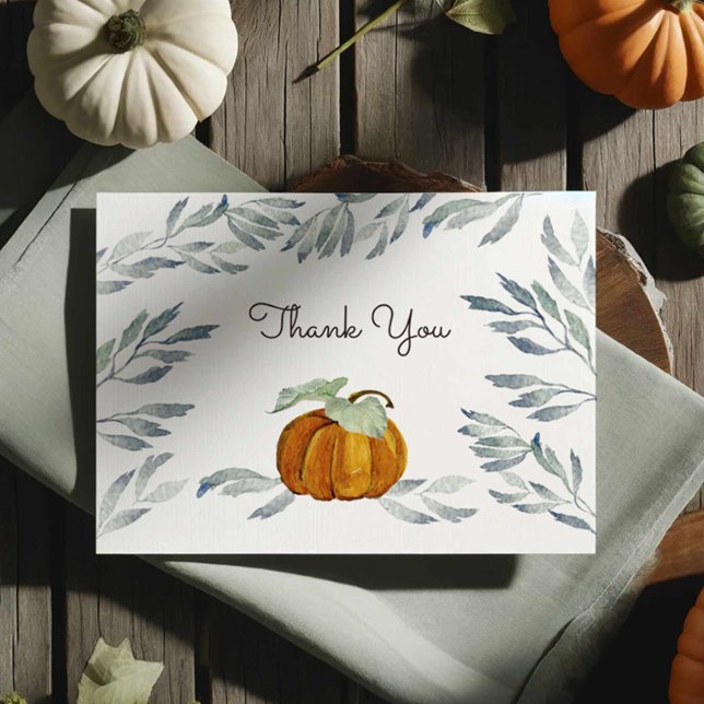 Pumpkin Thank You Card for Thanksgiving (Pumpkin thank you notecards feature a cute watercolor orange pumpkin.)