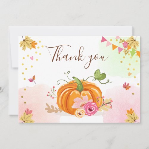 Pumpkin Thank you Card Girl Pink Floral Autumn