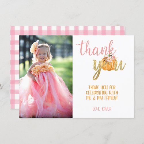 Pumpkin Thank You Photo Card _ Girl Plaid