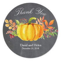 Pumpkin Thank You Round Sticker Chalkboard