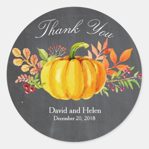 Pumpkin Thank You Round Sticker Chalkboard