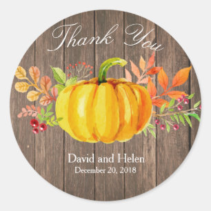 Pumpkin Thank You Round Sticker Rustic Wood