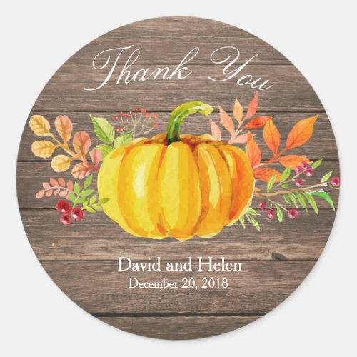 Pumpkin Thank You Round Sticker Rustic Wood