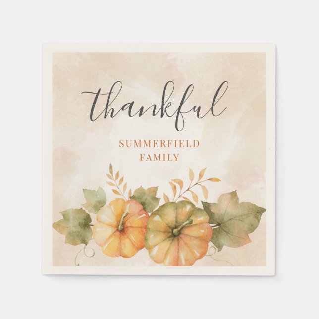 Pumpkin Thankful Family Fall Thanksgiving Paper Napkins (Front)