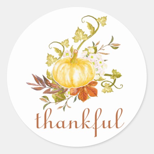 Pumpkin Thankful Watercolor Thanksgiving Classic Round Sticker