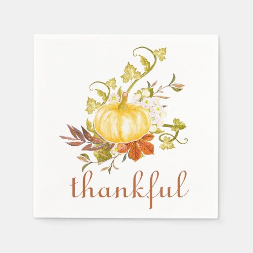 Pumpkin Thankful Watercolor Thanksgiving Napkins