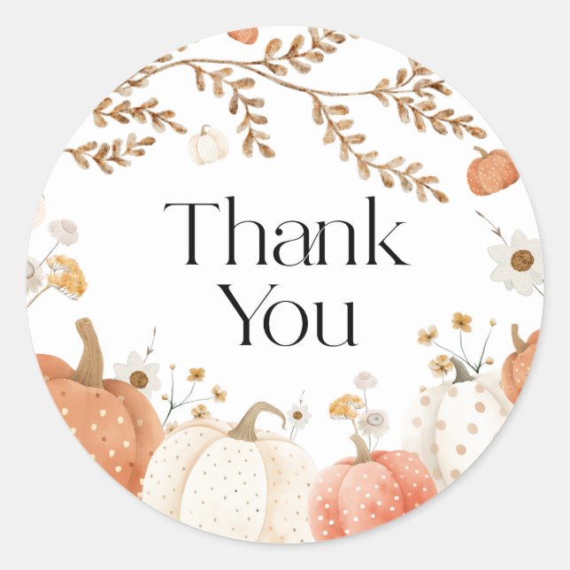 Pumpkin Thanksgiving Baby Shower Thank You  Classic Round Sticker (Front)
