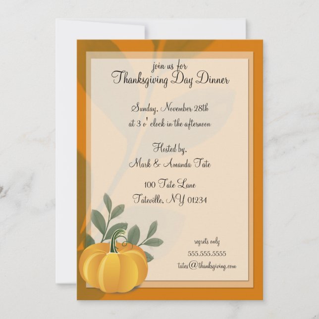 Pumpkin Thanksgiving Day Dinner Invitations (Front)