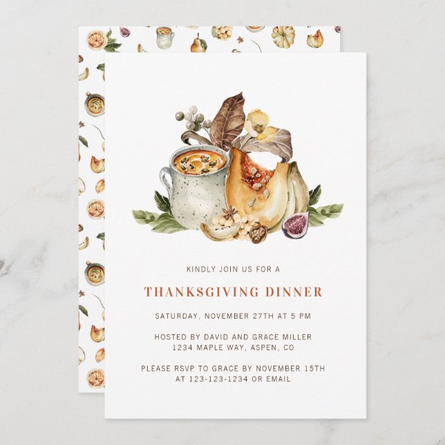 Pumpkin Thanksgiving Dinner Invitation (Front/Back)