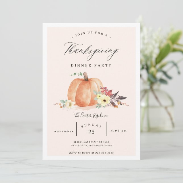 Pumpkin Thanksgiving Dinner Party Invitation (Standing Front)