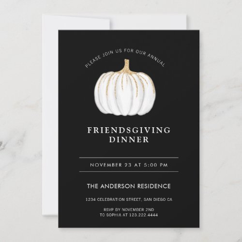 Pumpkin Thanksgiving Friendsgiving Black White  Invitation