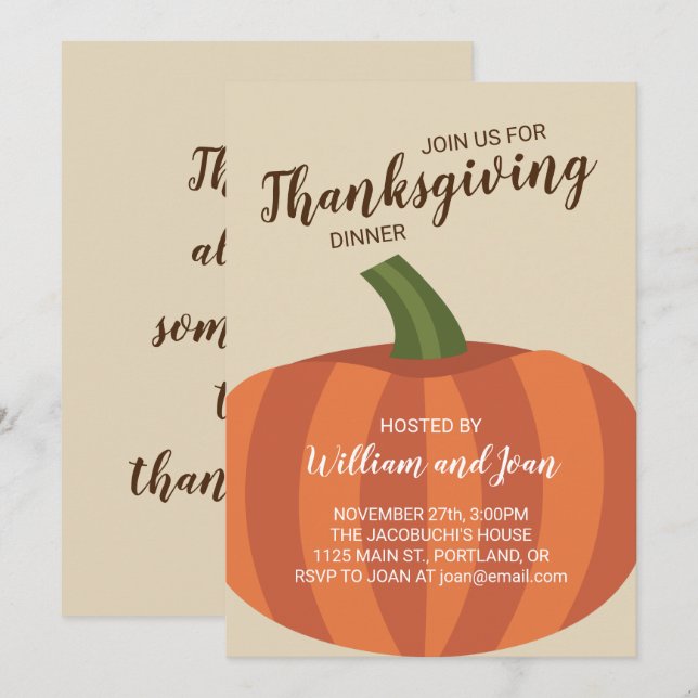 Pumpkin Thanksgiving Invitation Dinner Party (Front/Back)