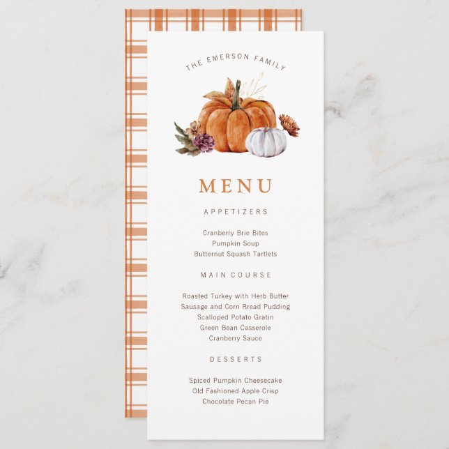 Pumpkin Thanksgiving Menu (Front/Back)