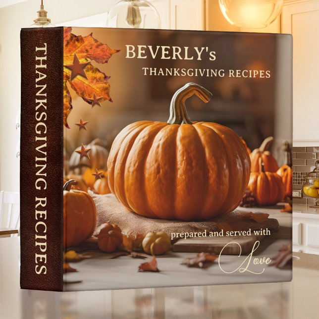 Pumpkin Thanksgiving Recipes Binder (Recipe binder featuring a festive table scene with pumpkins and fall leaves - autumn - Thanksgiving)