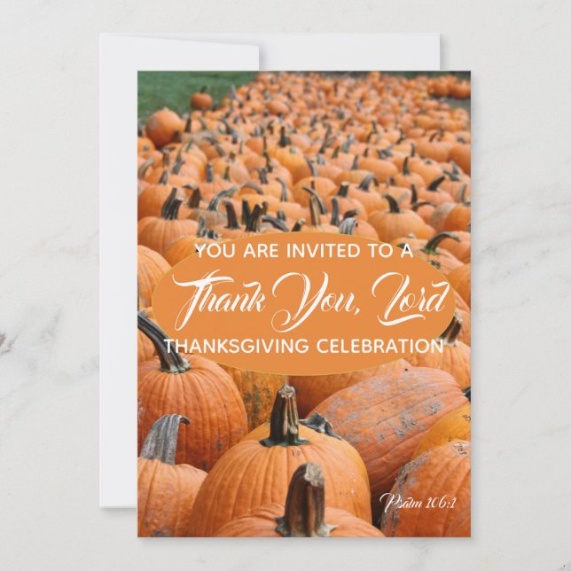 Pumpkin Thanksgiving THANK YOU LORD Celebration Invitation (Front)
