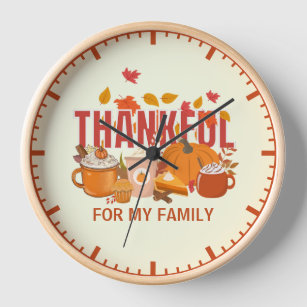 Pumpkin Thanksgiving THANKFUL FOR MY FAMILY  Clock