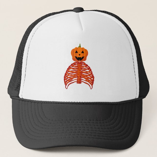 pumpkin the skeleton halloween  trucker hat (Front)