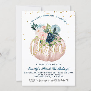 Pumpkin Third Birthday Invitation