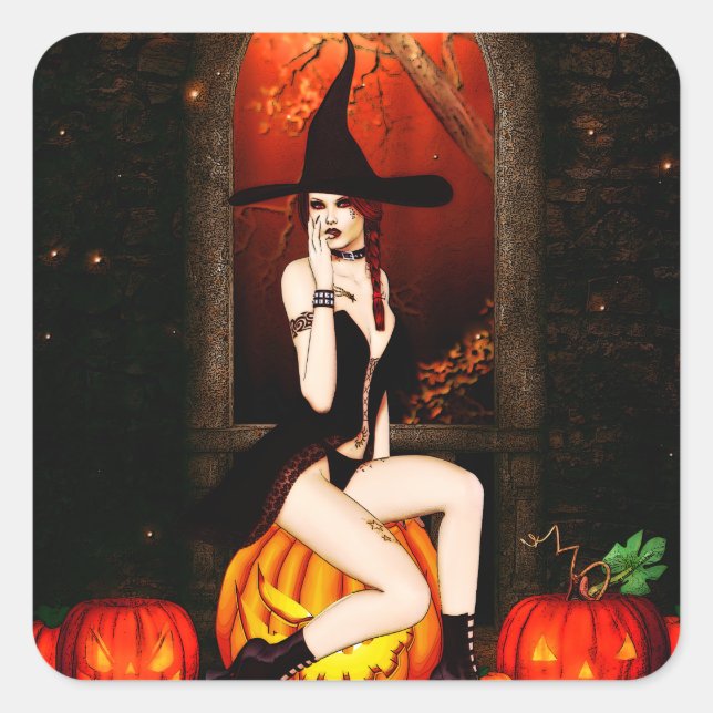 Pumpkin Throne Witch Square Sticker (Front)