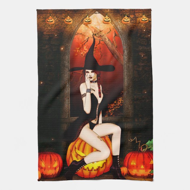 Pumpkin Throne Witch Towel (Vertical)