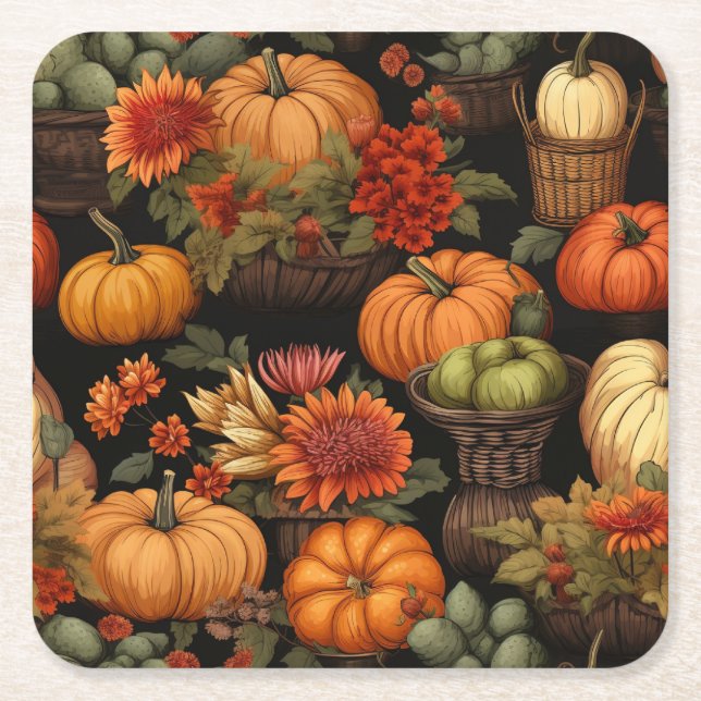 Pumpkin Time, Colors of Autumn, Square Paper Coaster (Front)