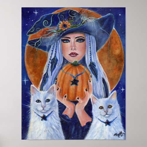 Pumpkin time Halloween witch by Renee Lavoie Poster