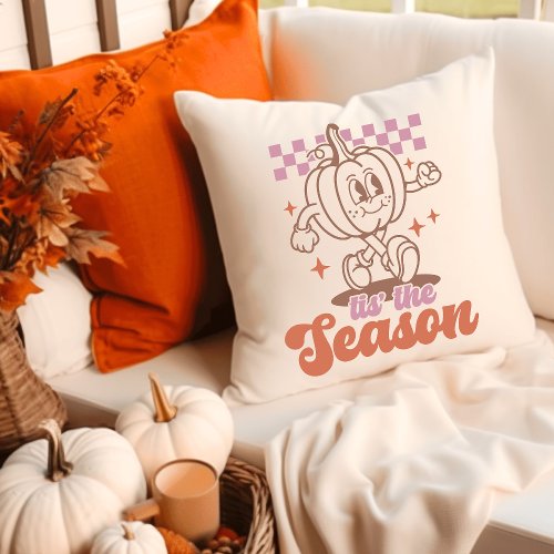 Pumpkin tis the Season Fall Retro Groovy  Throw Pillow