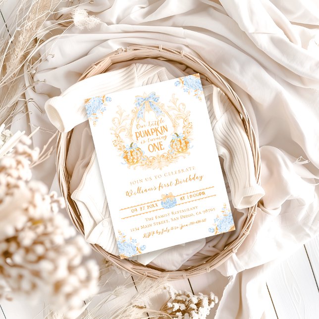 Pumpkin Toile Crest Elegant Boy 1st Birthday Invitation (Creator Uploaded)