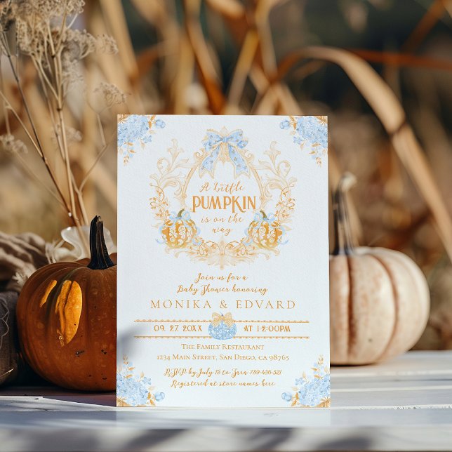 Pumpkin Toile Crest Elegant Boy Baby Shower Invitation (Creator Uploaded)